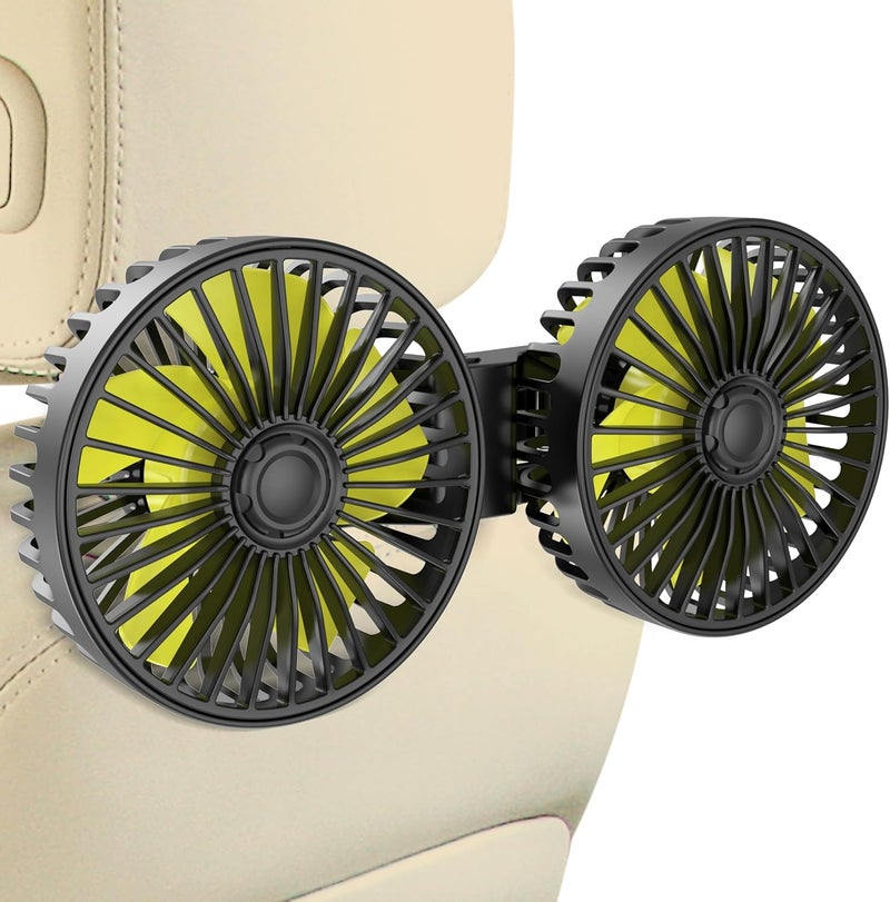 Wowok Car Fan for Rear Seat Passenger Dual Head USB Car Seat Fan for Backseat Kids, 360° Rotatable 3 Speeds Air Circulation Fans for Baby, USB Fans with Adjustable Clip for Vehicles SUV RV Vehicles - Image 1